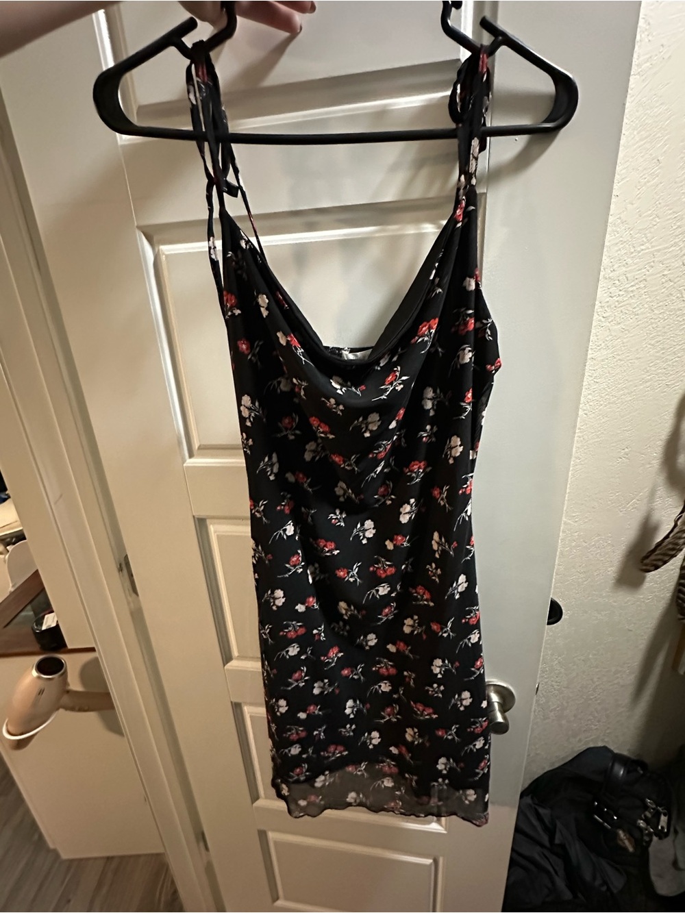Ultra Flirt Black Floral Slip Dress with Red and White Accents
